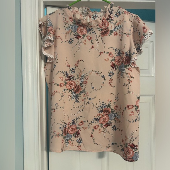 Small‎ SHEIN VCAY  Floral Print Butterfly Sleeve Blouse - Picture 2 of 5